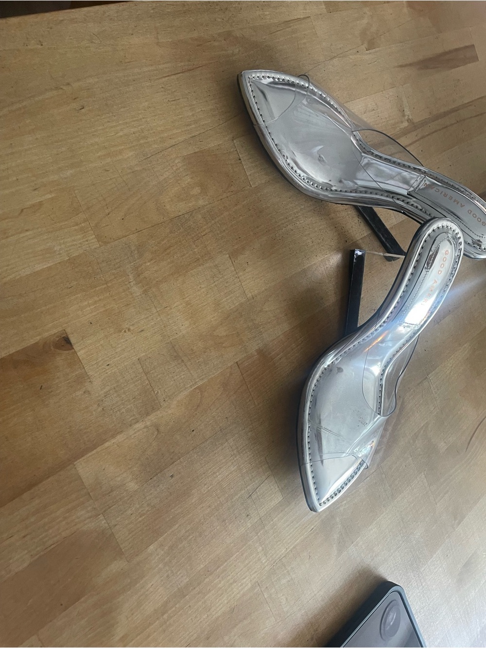 Good American Clear PVC Pointed Mules with Silver Accents
